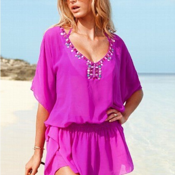 Victoria's Secret| Exquisite Pink Swim Coverup Rhinestones Sheer Fabric Sz XS/S - Picture 7 of 7